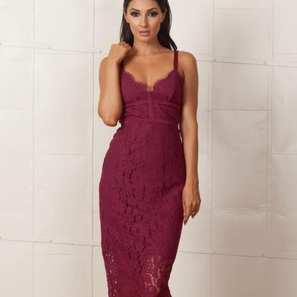 Keepsake the Label Berry Red Burgundy Lace Corset Dress Sweetheart Midi XS - Picture 6 of 11